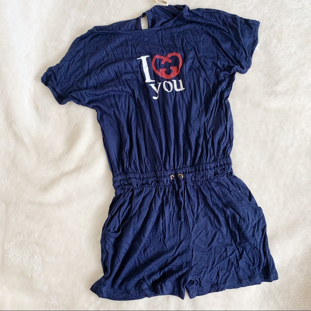 NWT Authentic Gucci I Love You Jumpsuit Short​ Navy